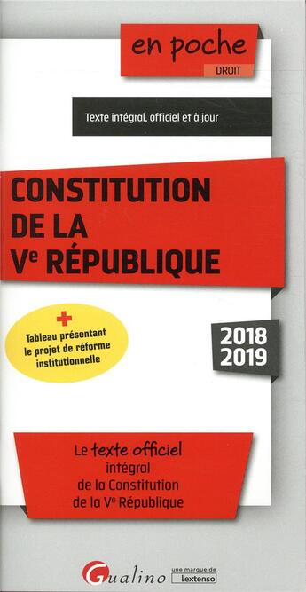 Couverture du livre « Constitution de la Ve République (édition 2018/2019) » de  aux éditions Gualino