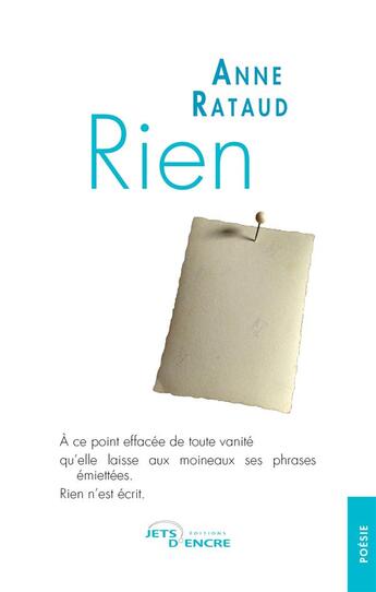 Couverture du livre « Rien » de Anne Rataud aux éditions Jets D'encre