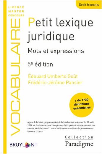 Couverture du livre « Petit lexique juridique (5e édition) » de  aux éditions Bruylant