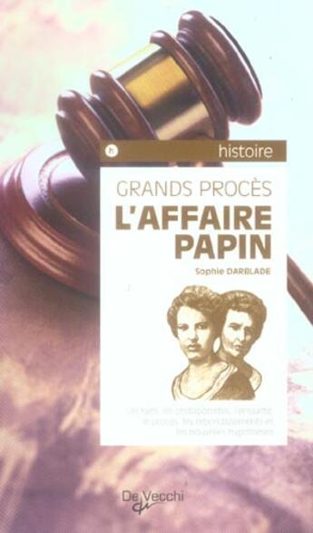 Couverture du livre « Affaire papin (l) poche » de Darblade aux éditions De Vecchi