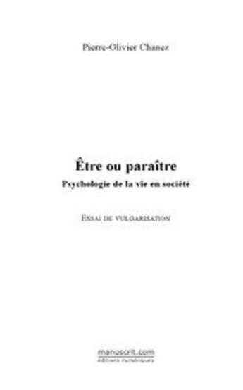 Couverture du livre « Etre ou paraitre » de Chanez-Lemaitre P-O. aux éditions Editions Le Manuscrit