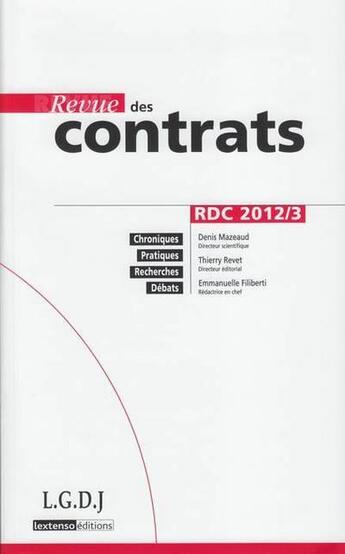 Couverture du livre « Revue des contrats N.03 » de  aux éditions Lgdj