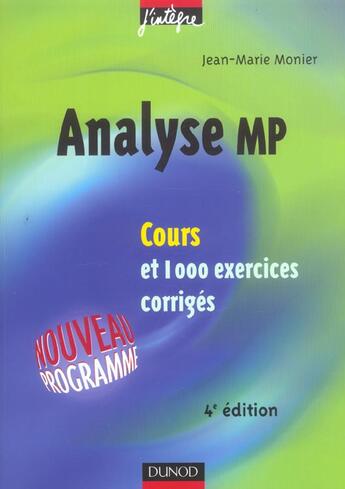 Couverture du livre « Analyse mp ; cours et 1000 exercices corriges (4e édition) » de Jean-Marie Monier aux éditions Dunod
