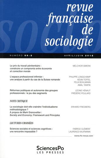 Couverture du livre « Revue francaise de sociologie 59 t2 » de  aux éditions Presses De Sciences Po