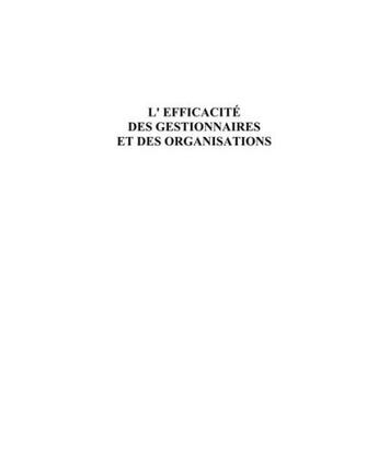 Couverture du livre « L'efficacité des gestionnaires et des organisations » de Adrien Payette aux éditions Pu De Quebec