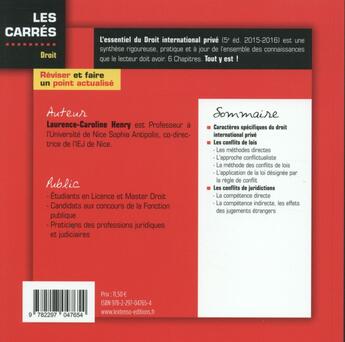 Couverture du livre « L'essentiel du droit international privé, 2015-2016 » de Laurence-Caroline Henry aux éditions Gualino