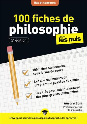 Couverture du livre « 100 fiches de philosophie pour les nuls : concours » de Aurore Boni aux éditions First