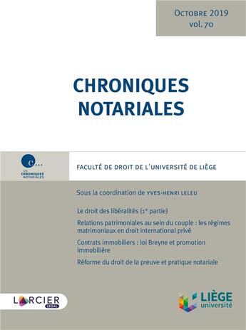 Couverture du livre « Chroniques notariales t.70 : octobre 2019 » de Yves-Henri Leleu aux éditions Larcier