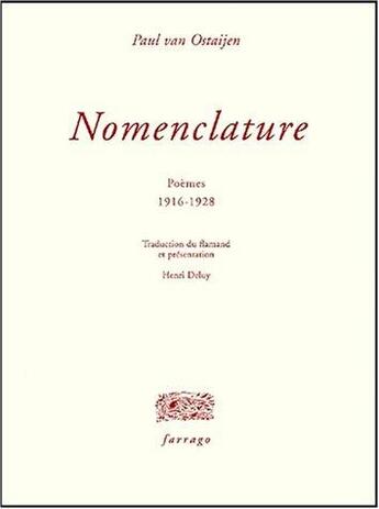 Couverture du livre « Nomenclature » de Paul Van Ostaijen aux éditions Verdier