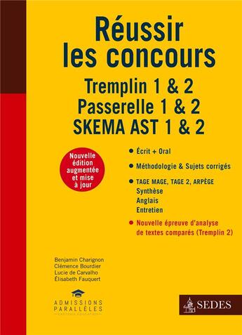 Couverture du livre « Réussir les concours Tremplin 1 & 2, Passerelle 1 & 2, SKEMA AST (2e édition) » de  aux éditions Cdu Sedes