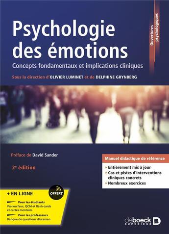 Couverture du livre « Psychologie des émotions : cognition, personnalité et santé » de Olivier Luminet et Delphine Grynberg aux éditions De Boeck Superieur