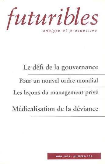 Couverture du livre « LE DEFI DE LA GOUVERNANCE » de Valaskakis/Cannac aux éditions Futuribles