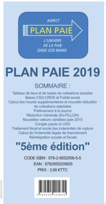 Couverture du livre « Plan paie 2019 » de  aux éditions Aspect Recrutement