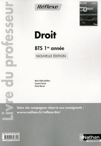 Couverture du livre « Droit bts 1e annee (pochette reflexe) professeur 2013 » de Bonifassi/Garnier aux éditions Nathan