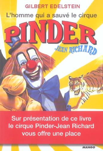 Couverture du livre « L'homme qui a sauve le cirque pinder » de Boner/Cazenave aux éditions Mango