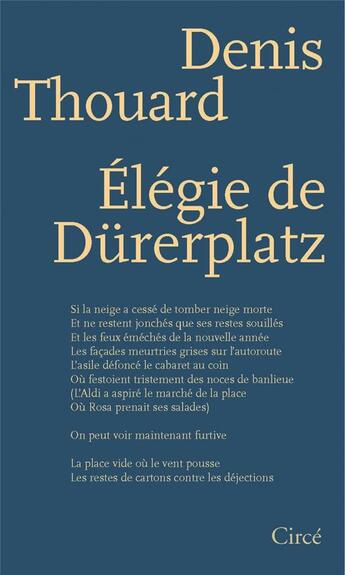 Couverture du livre « Élégie de Dürerplatz » de Denis Thouard aux éditions Circe