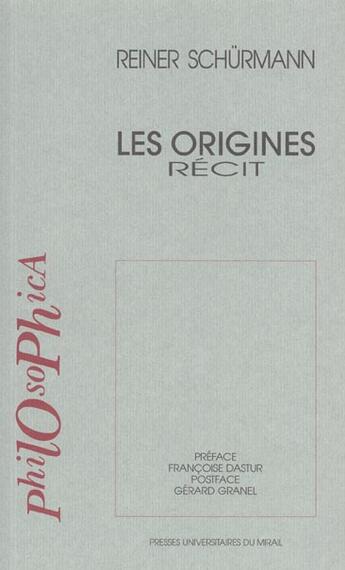 Couverture du livre « Les origines » de Schurmann R aux éditions Pu Du Midi