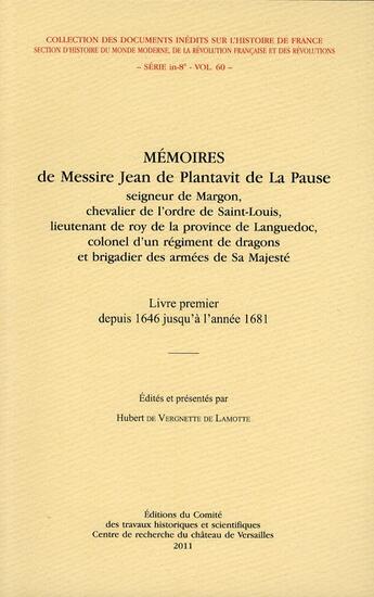 Couverture du livre « Memoires de messire jean de plantavit de la pause » de Vergnette De La aux éditions Cths Edition