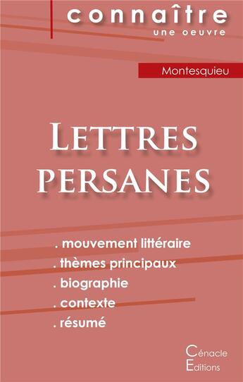 Couverture du livre « Fiche de lecture lettres persanes de Montesquieu (analyse littéraire de référence et résumé complet) » de  aux éditions Editions Du Cenacle