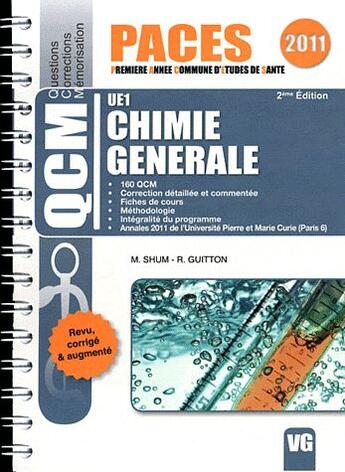 Couverture du livre « Qcm paces chimie generale ue1 » de Shum aux éditions Vernazobres Grego