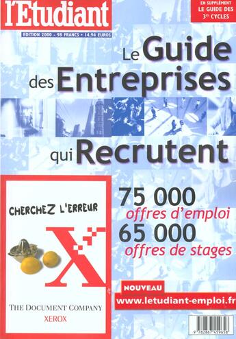 Couverture du livre « Guide des entreprises qui recrutent 2000 » de  aux éditions L'etudiant