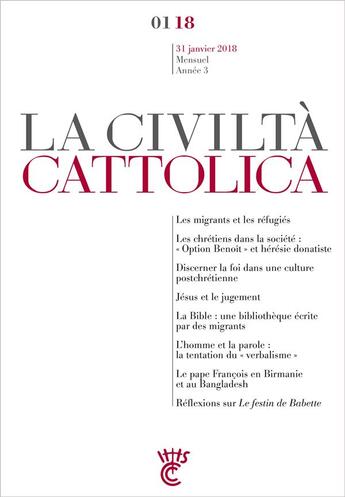 Couverture du livre « La civiltà cattolica ; janvier 2018 » de Antonio Spadaro aux éditions Parole Et Silence