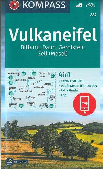 Couverture du livre « Vulkaneifel, Bitburg, Daun, Gerolstein, Zell » de  aux éditions Kompass