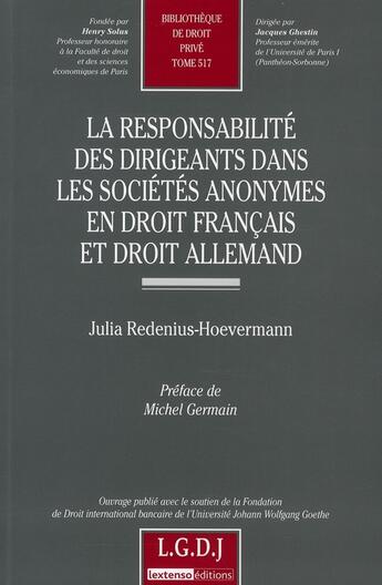 Couverture du livre « La responsabilité des dirigeants dans les sociétés anonymes en droit français et droit allemand » de Redenius-Hoevermann aux éditions Lgdj