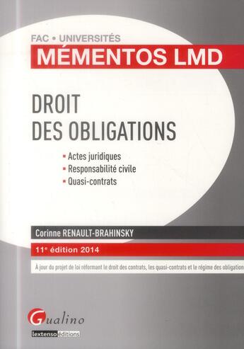 Couverture du livre « Droit des obligations (édition 2014) » de Corinne Renault-Brahinsky aux éditions Gualino