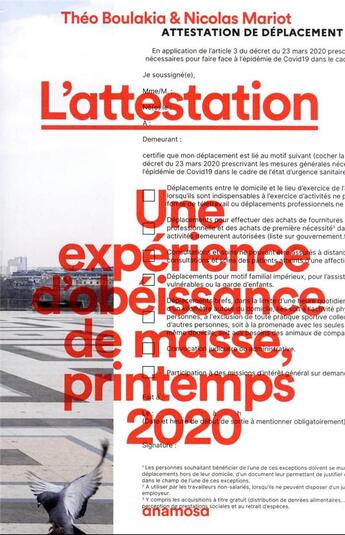 Couverture du livre « L'attestation » de Nicolas Mariot et Théo Boulakia aux éditions Anamosa