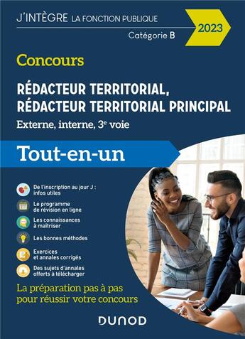 Couverture du livre « Concours rédacteur territorial, rédacteur territorial principal ; externe, interne et 3e voie ; catégorie B ; tout en un (édition 2023) » de Francis Pian et Dominique Pipard-Thavez aux éditions Dunod