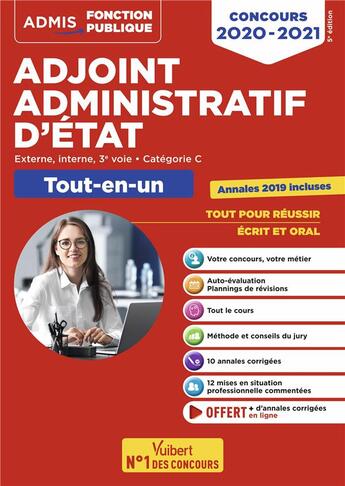 Couverture du livre « Adjoint administratif d'état ; externe, interne, 3e voie, catégorie C ; tout-en-un (édition 2020/2021) » de Dominique Herbaut et Pierre-Brice Lebrun et Bernadette Lavaud aux éditions Vuibert