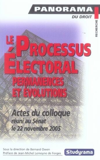 Couverture du livre « Le processus électoral ; permanences et évolutions » de  aux éditions Studyrama