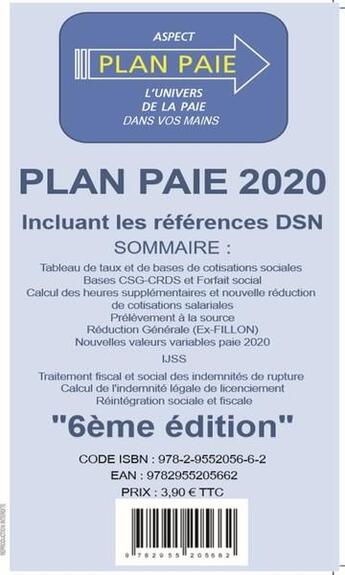 Couverture du livre « Plan paie 2020 » de Aspect Recrutement aux éditions Aspect Recrutement