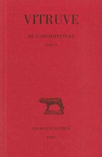 Couverture du livre « De l'architecture L4 » de Vitruve aux éditions Belles Lettres