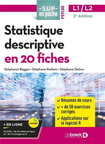 Couverture du livre « Sup en poche : statistique descriptive en 20 fiches » de Stephanie Baggio et Stephane Rothen et Stephane Deline aux éditions De Boeck Superieur