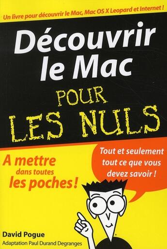 Couverture du livre « Découvrir le Mac pour les nuls » de Pogue David aux éditions First Interactive