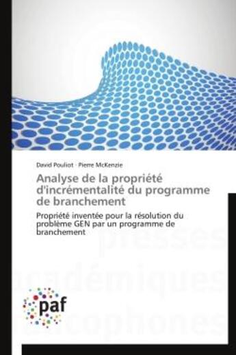 Couverture du livre « Analyse de la propriété d'incrémentalité du programme de branchement » de  aux éditions Presses Academiques Francophones
