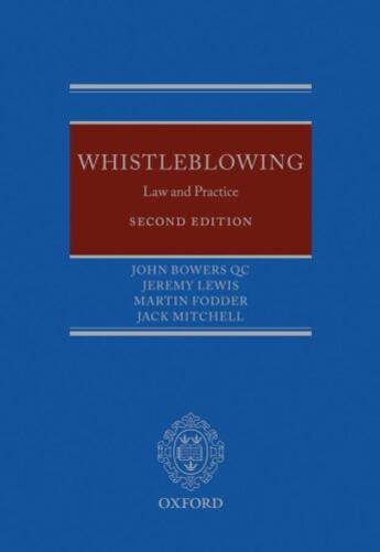 Couverture du livre « Whistleblowing: Law and Practice » de Mitchell Jack aux éditions Oup Oxford