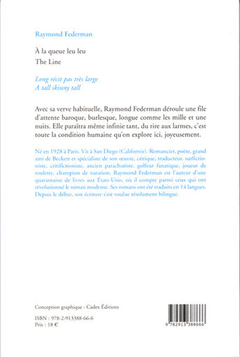 Couverture du livre « À la queue leu leu ; the line » de Raymond Federman aux éditions Cadex