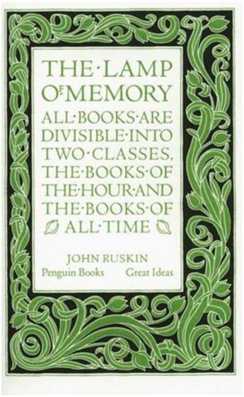 Couverture du livre « John ruskin the lamp of memory (penguin great ideas) » de John Ruskin aux éditions Penguin Uk