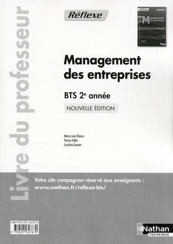 Couverture du livre « Management livre du professeur pochette reflexe bts » de Chacon Benito/Gillet aux éditions Nathan