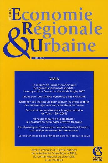Couverture du livre « Revue d'économie régionale et urbaine N.3 ; (édition 2010) » de  aux éditions Armand Colin