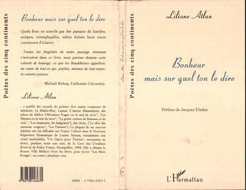 Couverture du livre « Bonheur mais sur quel ton le dire » de Liliane Atlan aux éditions L'harmattan