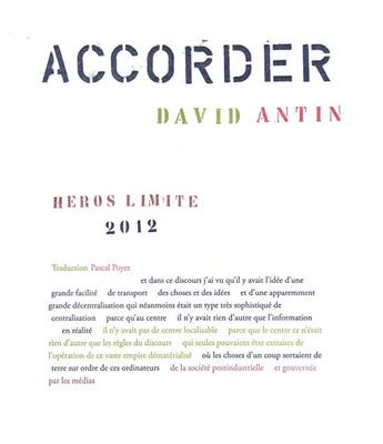 Couverture du livre « Accorder » de David Antin aux éditions Heros Limite