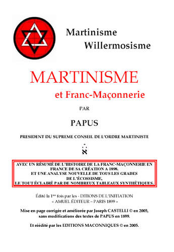 Couverture du livre « Martinisme et franc-maconnerie » de Papus aux éditions Editions Maconniques