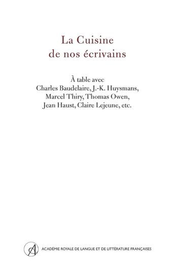 Couverture du livre « La Cuisine de nos écrivains » de  aux éditions Arllf