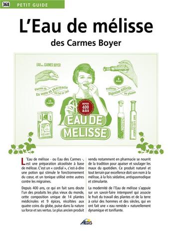 Couverture du livre « L'eau de mélisse des Carmes Boyer » de  aux éditions Aedis