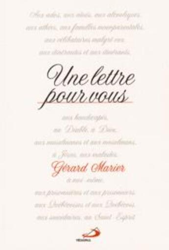 Couverture du livre « Une lettre pour vous » de Gerard Marier aux éditions Mediaspaul