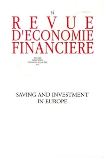 Couverture du livre « Saving and investment in europe - n 64 » de  aux éditions Association D'economie Financiere